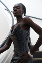 Kitte Column Earrings Silver Worn By Model