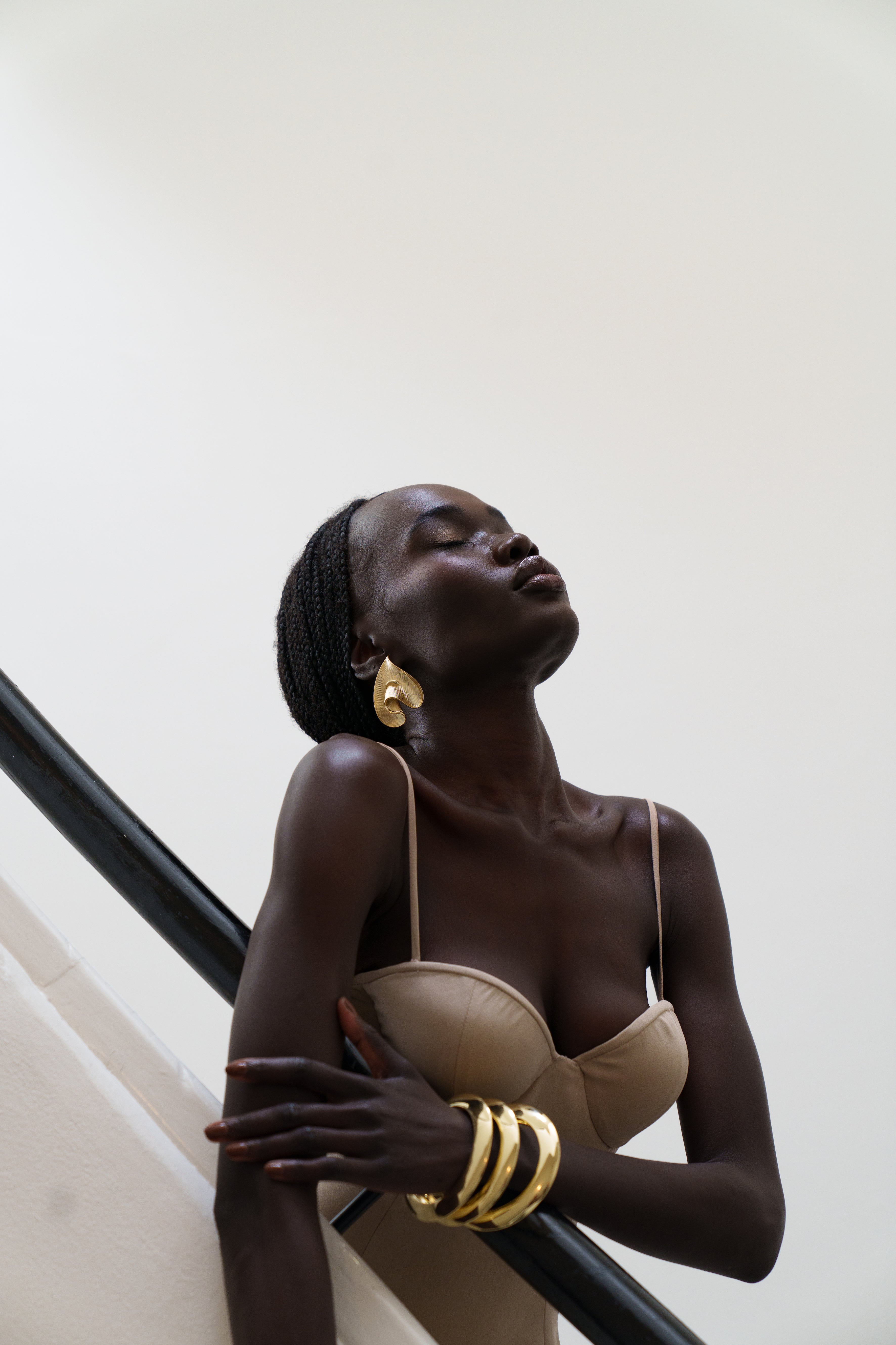 Kitte Centrefold Earrings Gold Worn by Model