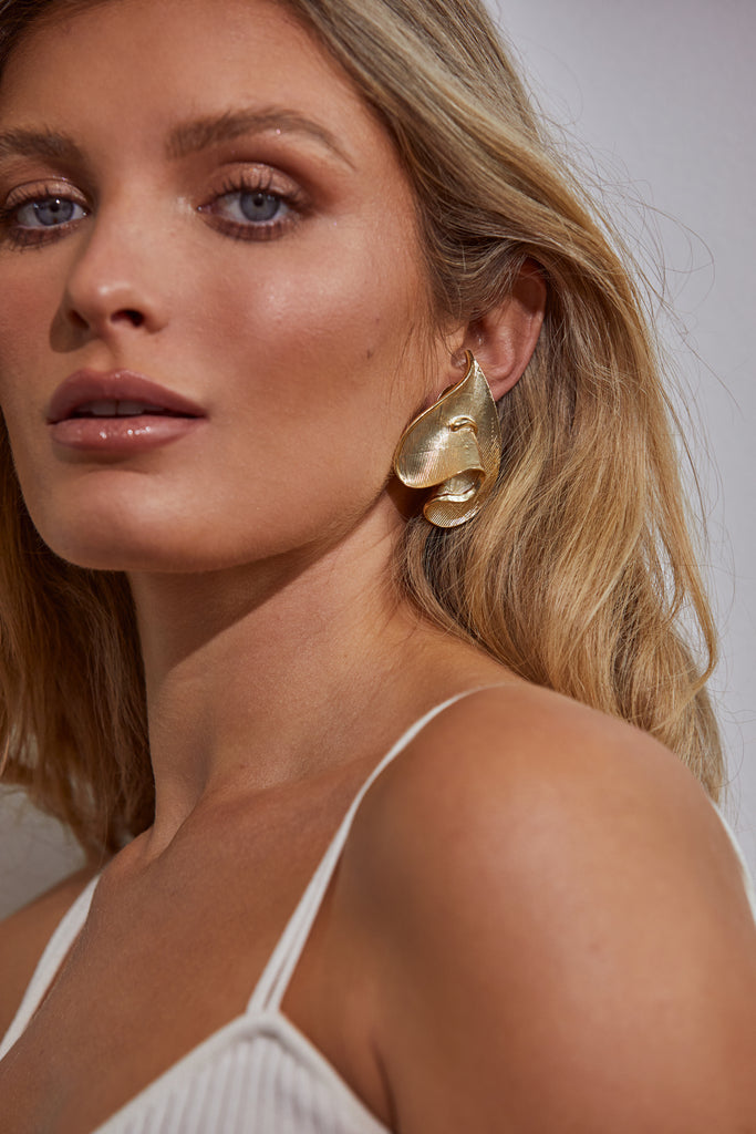 Kitte Centrefold Earrings Gold Worn Bye Model