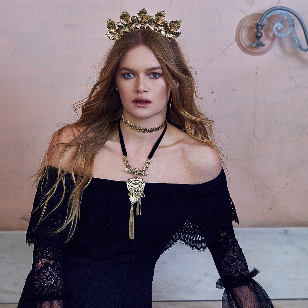 Kitte The Midnight Crown Headpiece Gold worn by model
