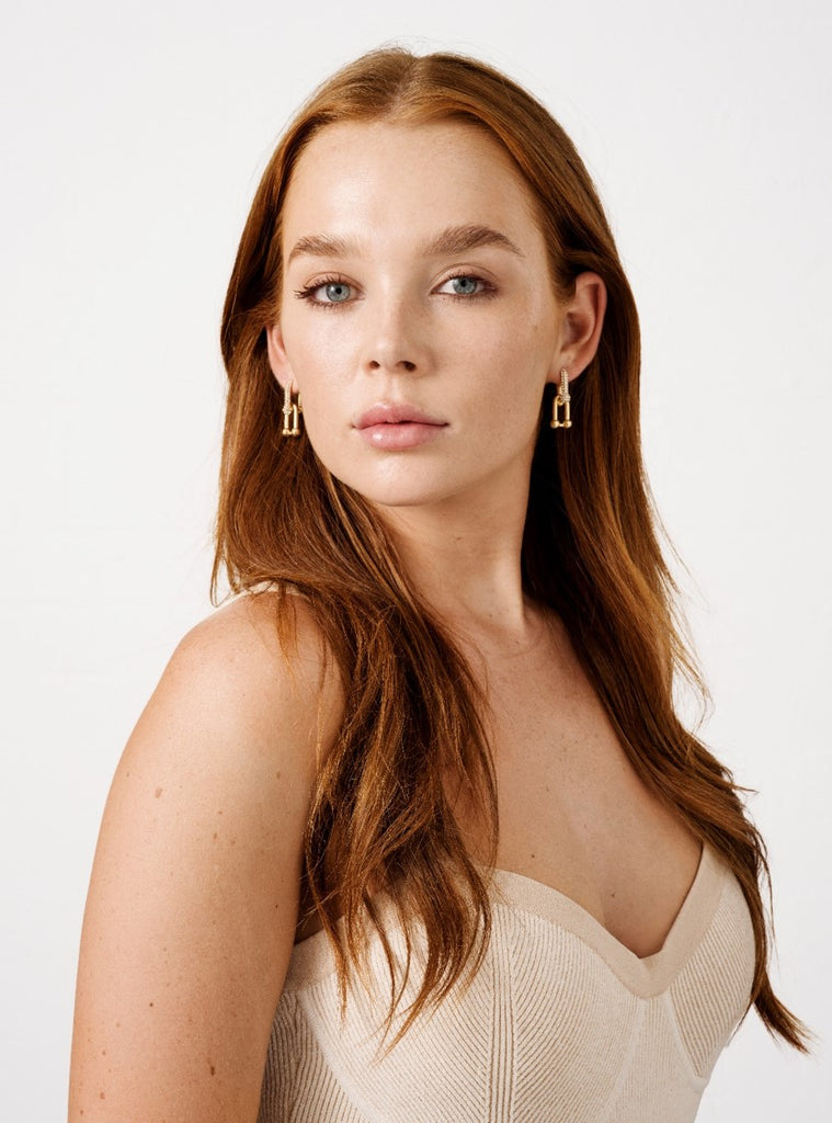 Kitte Bond Pave Earrings Gold Worn By Model